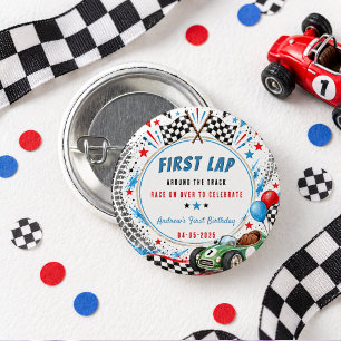 Eerste Ronde Rond Het Circuit Race Auto 1e Verjaar Button 3,2 Cm