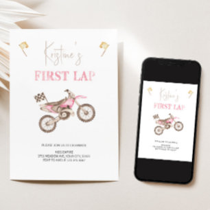 Eerste RONDE Roze Dirt Bike Verjaardag uitnodiging