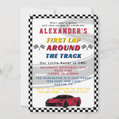 Eerste rondje om de Track Boys 1st Birthday Party Kaart (Voorkant)