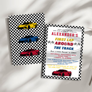 Eerste rondje om de Track Boys 1st Birthday Party Kaart