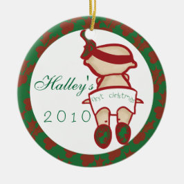 Eerste rood en groene Kerstmis van de baby Keramisch Ornament