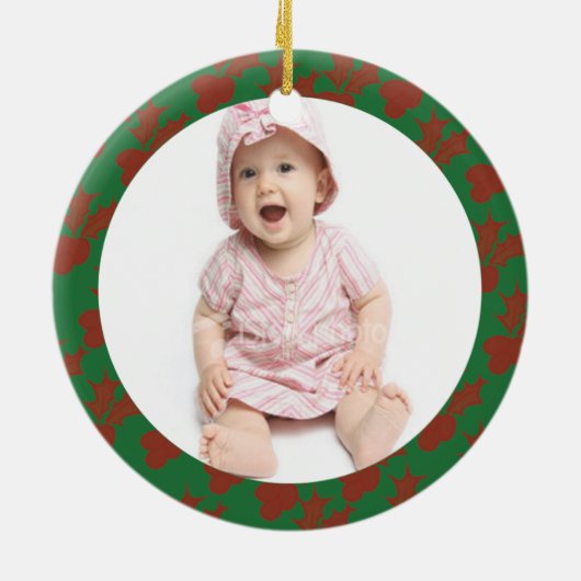 Eerste rood en groene Kerstmis van de baby Keramisch Ornament (Achterkant)