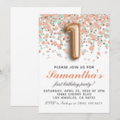 Eerste Roos Gold Birthday Uitnodiging (Voorkant / Achterkant)