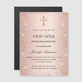 Eerste roos goudglitter luxe van de gemeenschap magnetische uitnodiging (Voorkant / Achterkant)