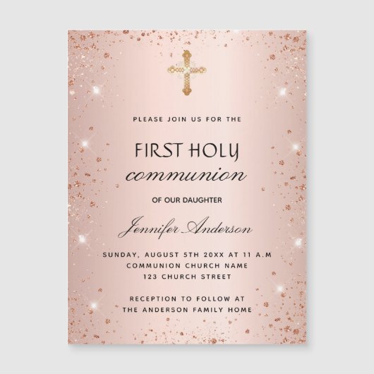 Eerste roos goudglitter luxe van de gemeenschap magnetische uitnodiging (Voorkant)