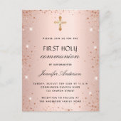 Eerste roos goudglitter meisje uitnodiging briefkaart (Voorkant)