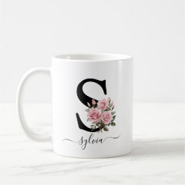 Eerste S Monogram Bloem Roze Rozen Mok