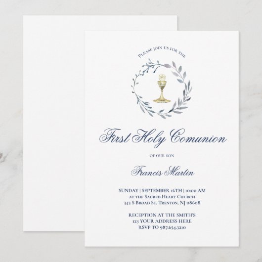 Eerste sacrament van de Heilige Communie Kaart (Voorkant / Achterkant)