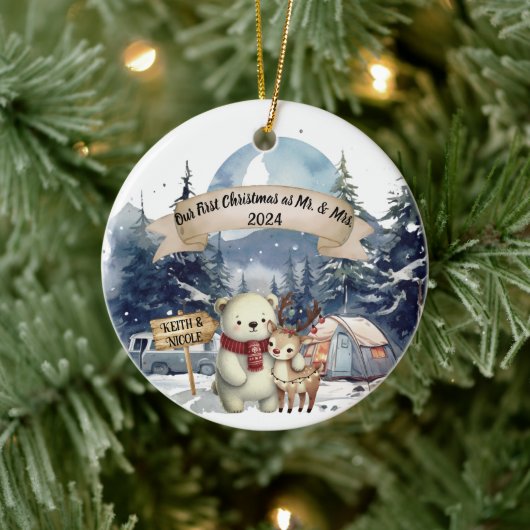 Eerste Schattigee Kerst Pas getrouwd Keepsake Orna Keramisch Ornament (Boom)