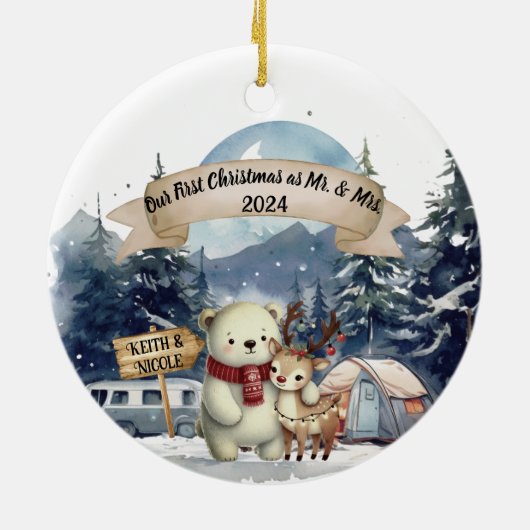 Eerste Schattigee Kerst Pas getrouwd Keepsake Orna Keramisch Ornament (Achterkant)