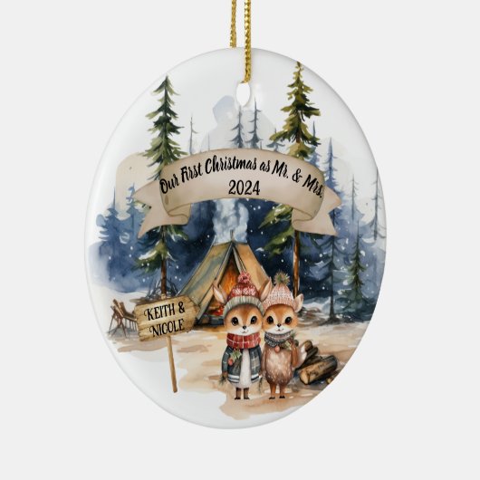 Eerste Schattigee Kerst Pas getrouwd Keepsake Orna Keramisch Ornament (Rechts)