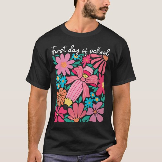 Eerste schooldag Boho bloem leraar kinderen rug T-shirt (Voorkant)
