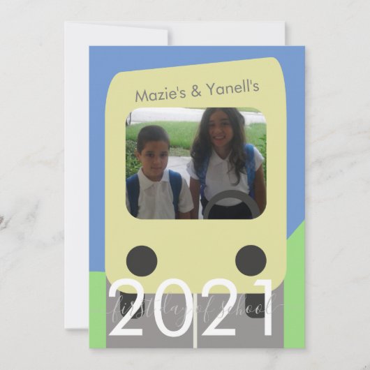 Eerste schooldag bus script broer zus kaart (Voorkant)