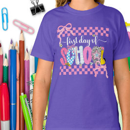 Eerste schooldag Coquette / Roze geruite strik  T-shirt