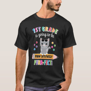 Eerste schooldag eerste klas terug naar school kat t-shirt