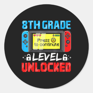 Eerste schooldag gamer met 8e klas niveau ontgrend ronde sticker