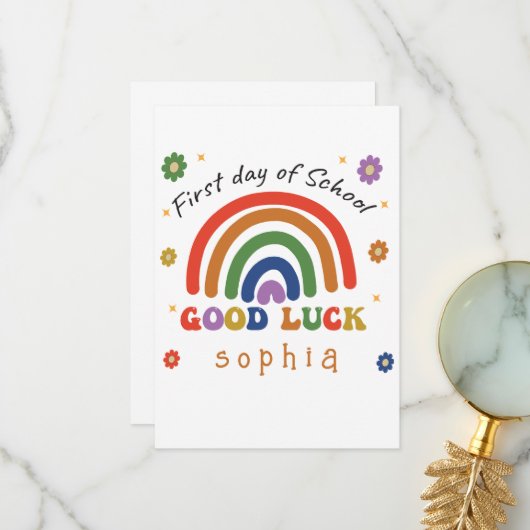 Eerste schooldag *GEPERSONALISEERD* Succes bij sc Bedankkaart (Voorkant / Achterkant in situ)