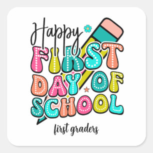 Eerste schooldag kleurrijke elementaire retro vierkante sticker