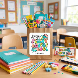 Eerste schooldag kleurrijke elementaire retro vierkante sticker