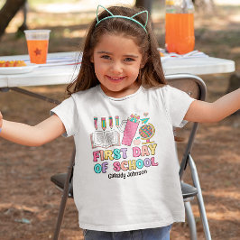 Eerste schooldag kleurrijke retro t-shirt