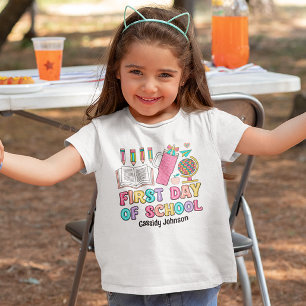 Eerste schooldag kleurrijke retro t-shirt