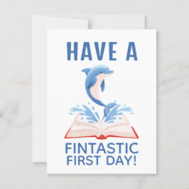Eerste schooldag Schattige Dolfijn Dier Punt Blauw Briefkaart