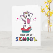 Eerste schooldag Unicorn Kaart (Gele Bloem)
