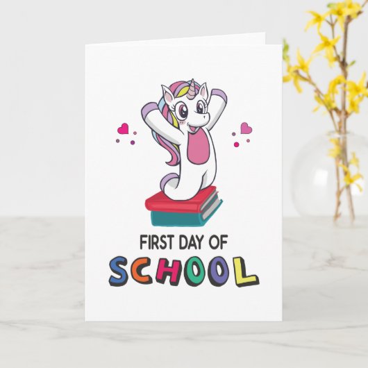 Eerste schooldag Unicorn Kaart (Gele Bloem)