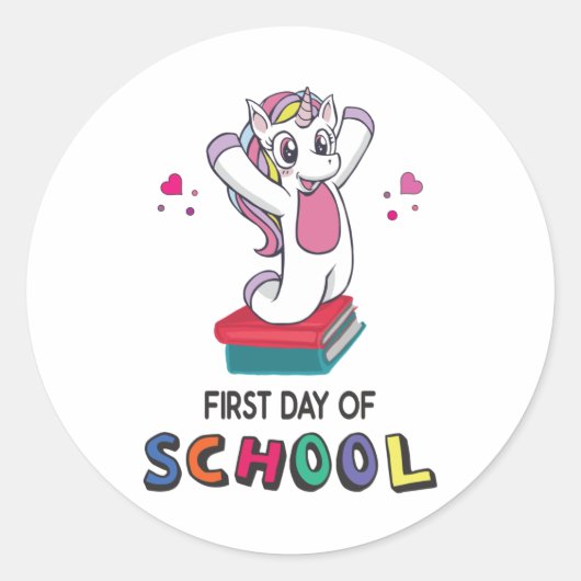 Eerste schooldag Unicorn Ronde Sticker (Voorkant)