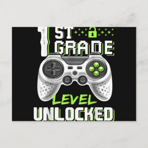 Eerste schooldag van de onvergrendelde gamer in de feestdagenkaart