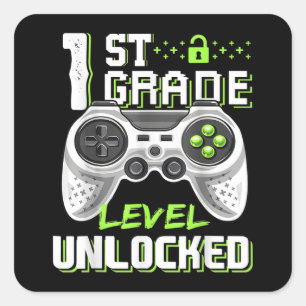 Eerste schooldag van de onvergrendelde gamer in de vierkante sticker