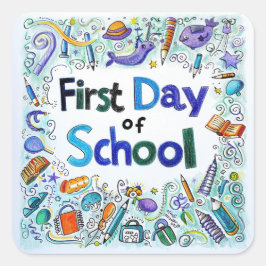 Eerste schooldag vierkante sticker