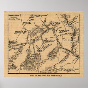 Eerste slag op Bull Run - Panoramiek in de burgero Poster
