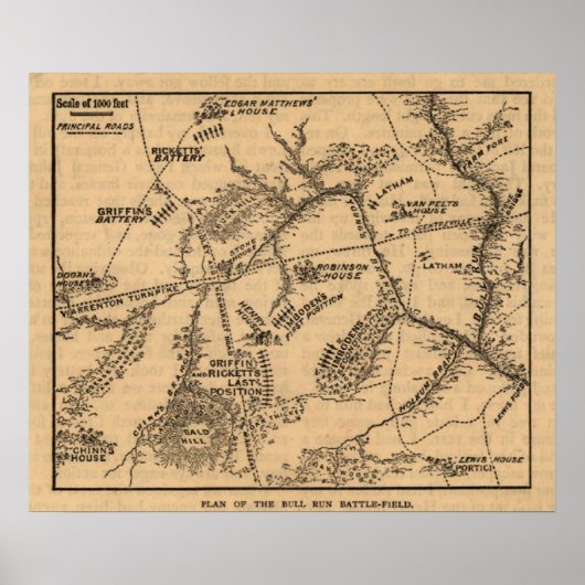 Eerste slag op Bull Run - Panoramiek in de burgero Poster (Voorkant)