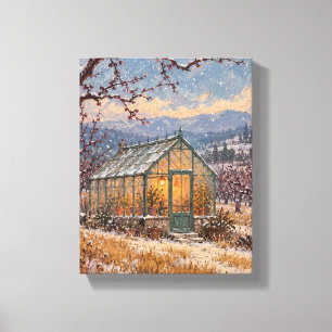 Eerste sneeuw bij de Jade Kas   Wintermuur Kunst Canvas Afdruk