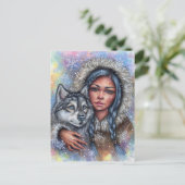 Eerste Sneeuw Briefkaart Husky Pup Beste Vrienden (Staand voorkant)