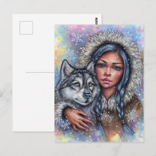 Eerste Sneeuw Briefkaart Husky Pup Beste Vrienden (Voorkant / Achterkant)