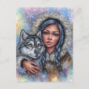 Eerste Sneeuw Briefkaart Husky Pup Beste Vrienden