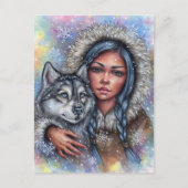 Eerste Sneeuw Briefkaart Husky Pup Beste Vrienden (Voorkant)