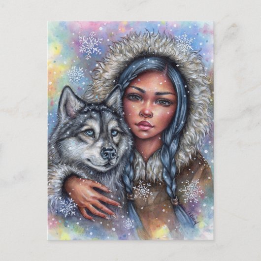 Eerste Sneeuw Briefkaart Husky Pup Beste Vrienden (Voorkant)