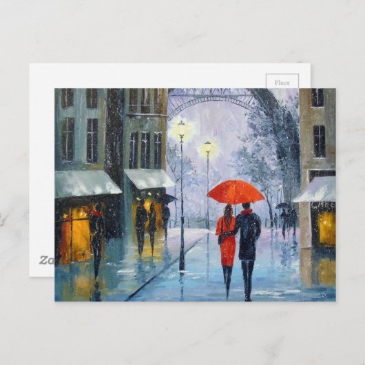 Eerste sneeuw in Parijs Briefkaart (Voorkant / Achterkant)