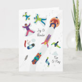 Eerste sneeuw winter kinderen spelen sneeuw engele feestdagen kaart (Voorkant)