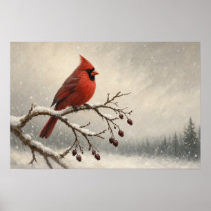 Eerste Sneeuwbezoeker Winter Kardinaal Poster