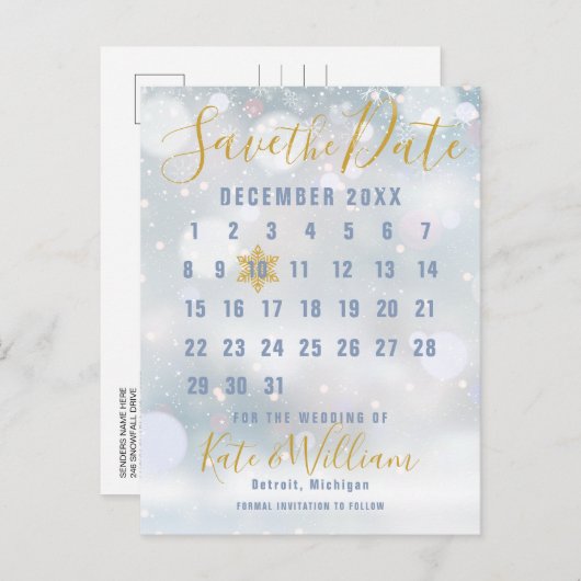 Eerste sneeuwvlokken Agenda sparen de Datum Aankondigingskaart (Voorkant / Achterkant)