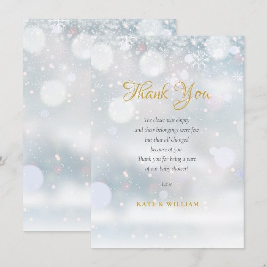 Eerste Sneeuwvlokken Baby Shower Bedank Gedicht Bedankkaart (Voorkant / Achterkant)