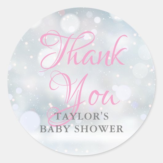 Eerste sneeuwvlokken baby shower dank u ronde sticker (Voorkant)