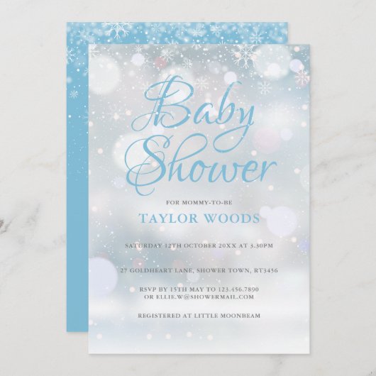Eerste sneeuwvlokken Baby shower / Sprinkle Kaart (Voorkant / Achterkant)