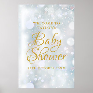 Eerste sneeuwvlokken babyshower welkomstbord poster