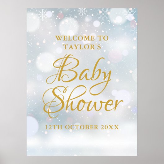 Eerste sneeuwvlokken babyshower welkomstbord poster (Voorkant)