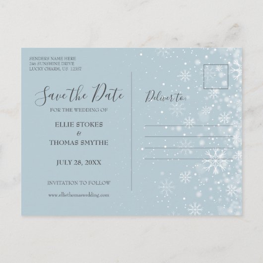 Eerste Sneeuwvlokken Bewaar de Datum Kaart (Achterkant)